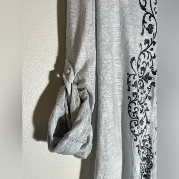 David Cline Shirt Button Up Rhinestone Gray Black Crushed Bleach Size Large - Picture 2 of 6